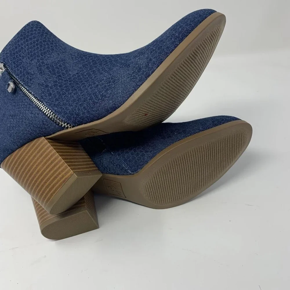 Style & Co‎ Masrinaa Ankle Booties Women's 5.5M Blue Snake Denim Side Zip S0646